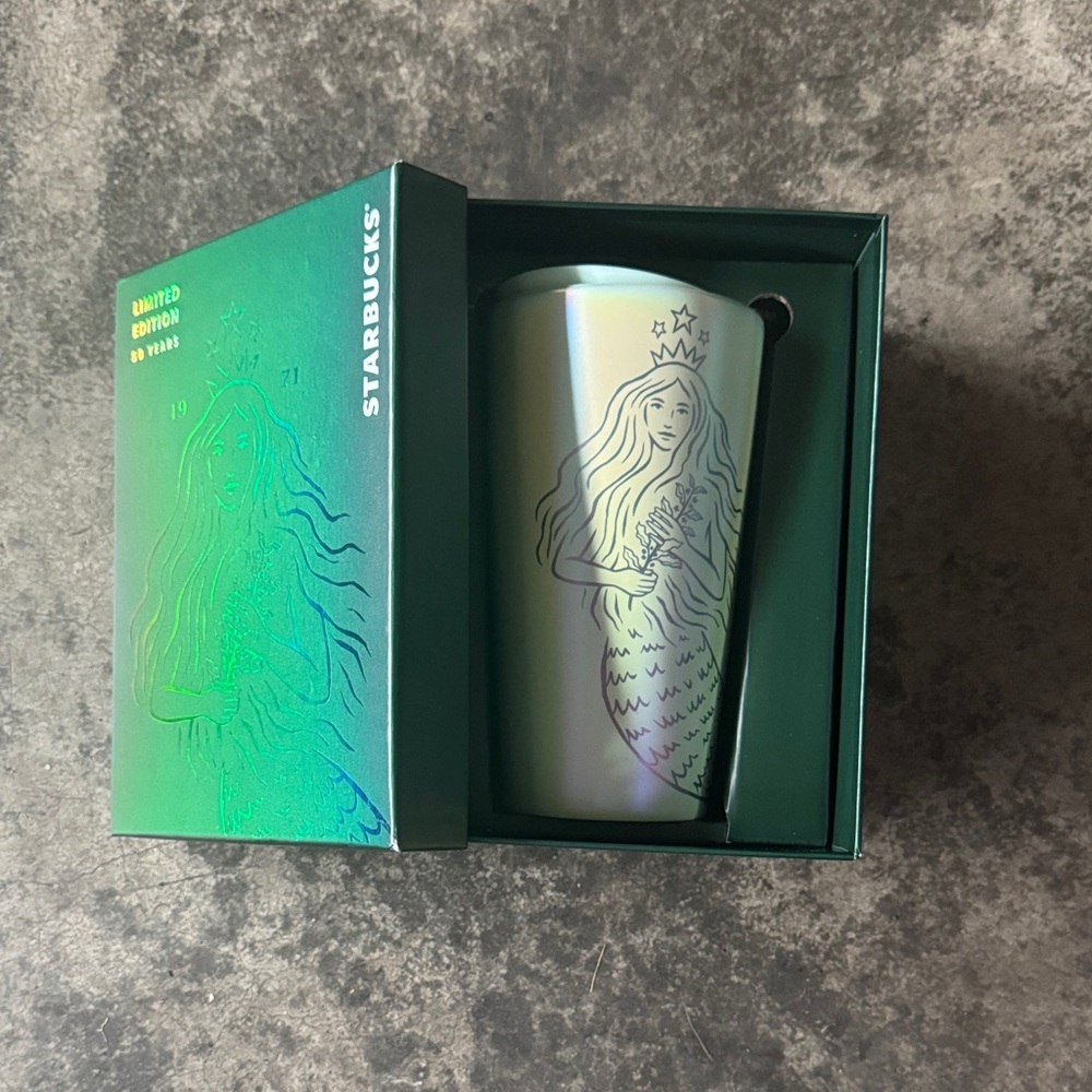 Starbucks Iridescent Mermaid Tumbler with Green Box